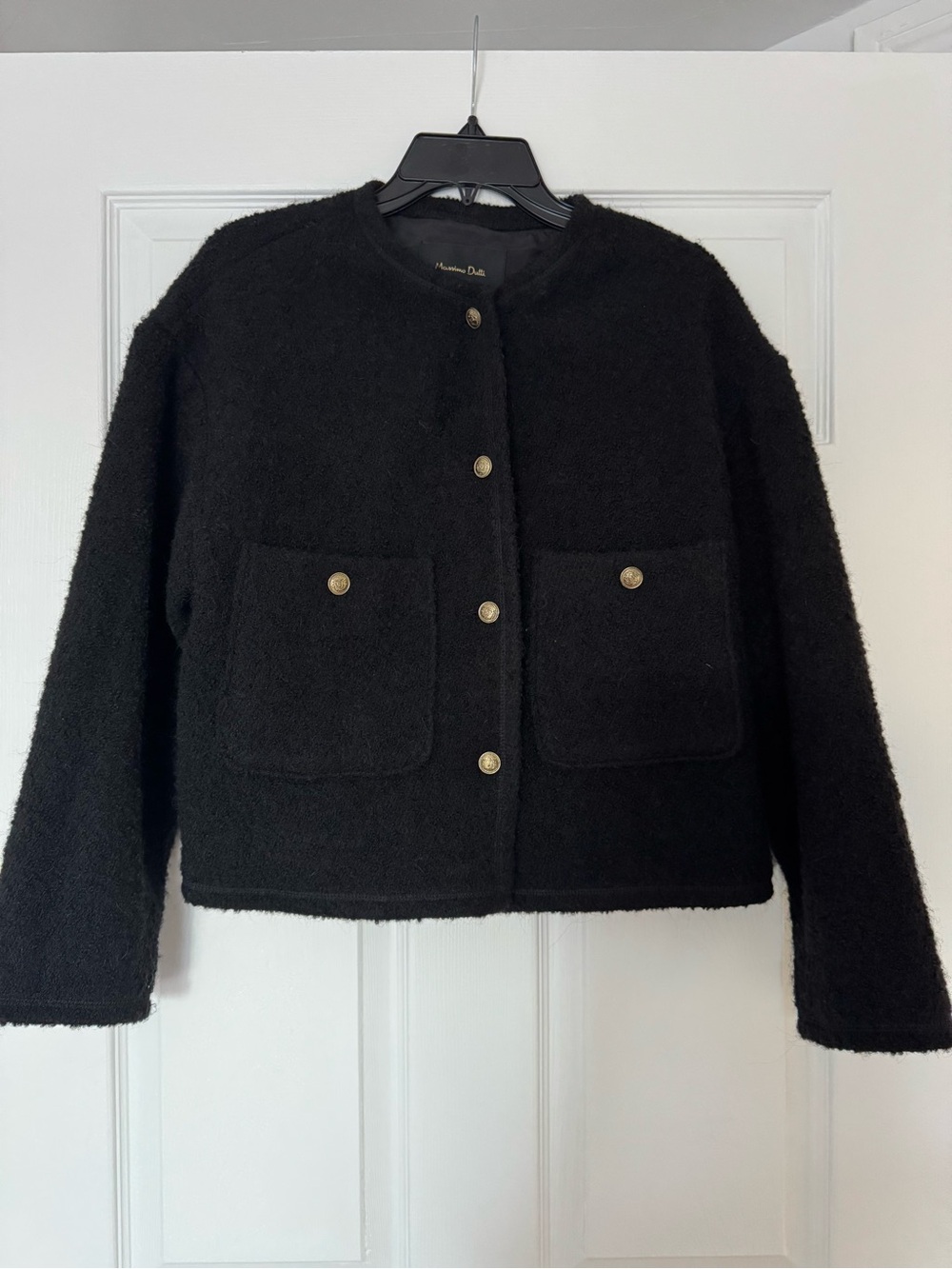 Massimo Dutti Black Textured Button-Front Jacket